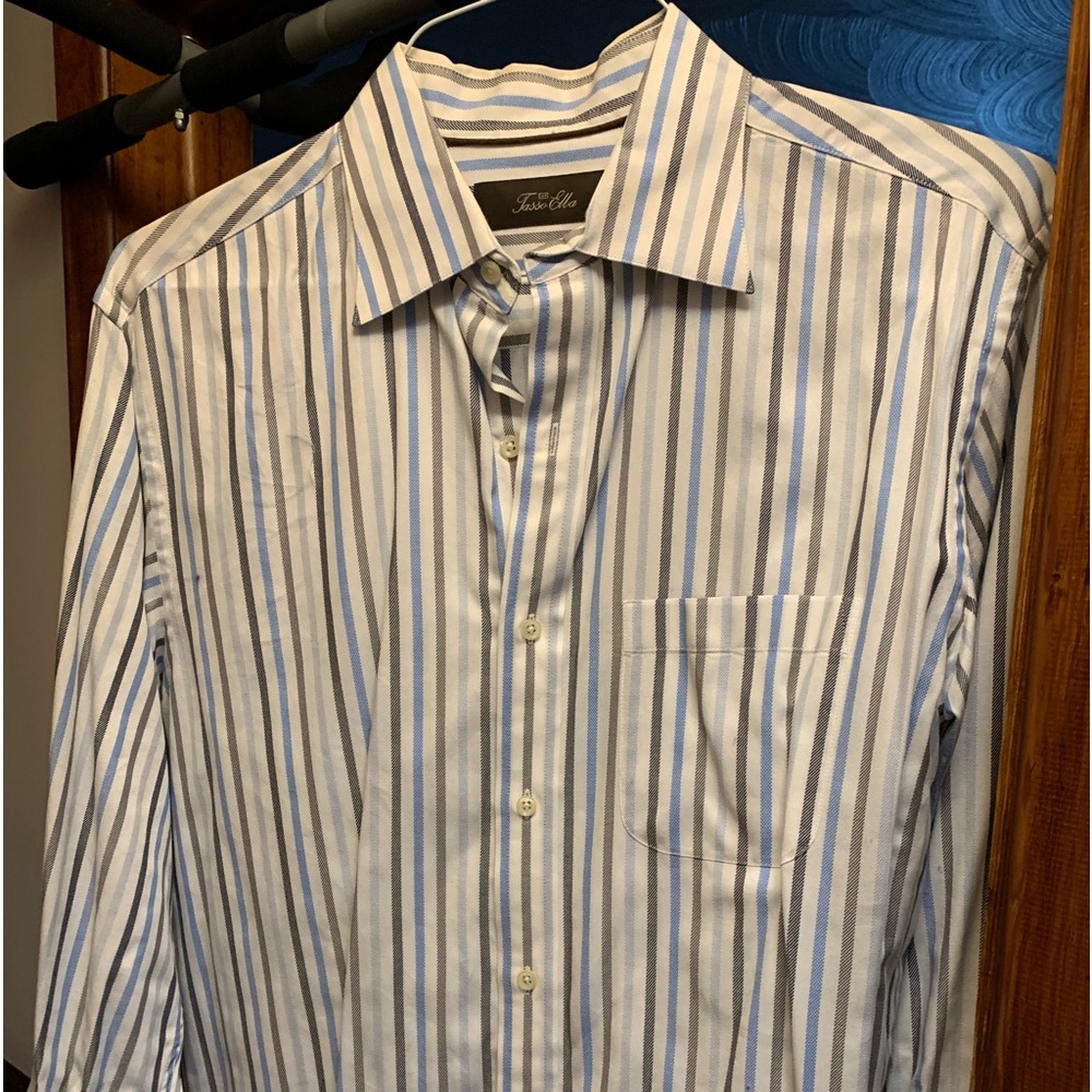 Tasso Elba mens S, striped bottom down long sleeve shirt.